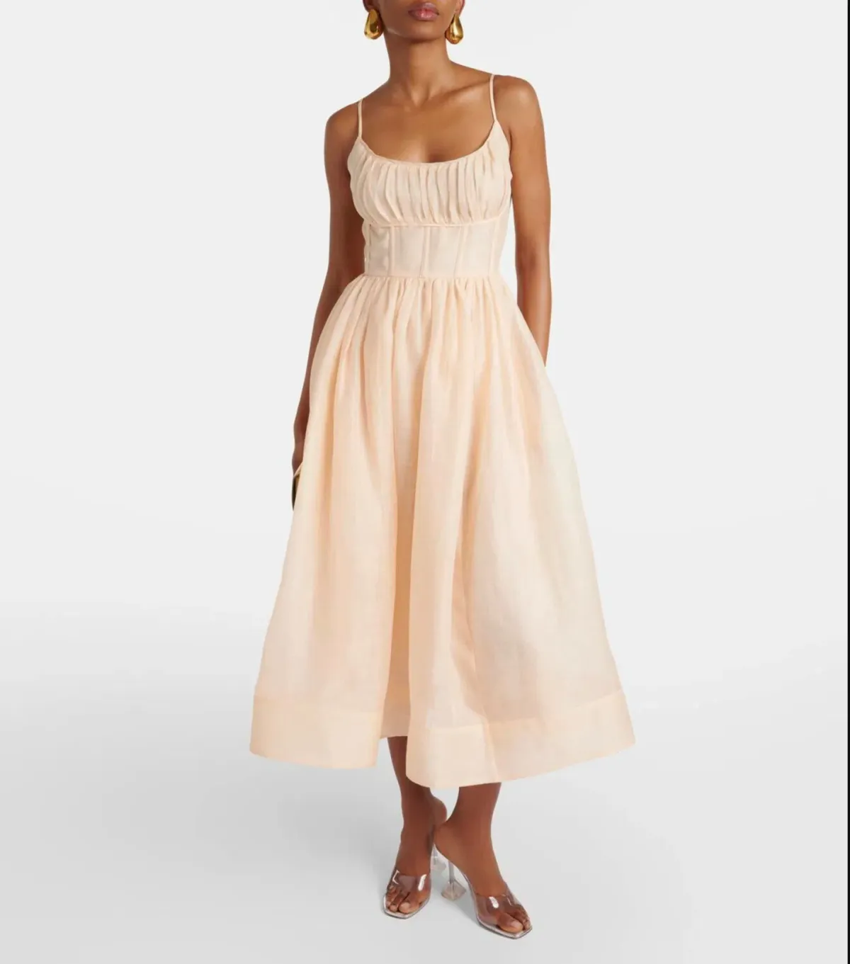 Zimmermann Natura Ruched Midi Dress in Peach AU 0 - Image 2