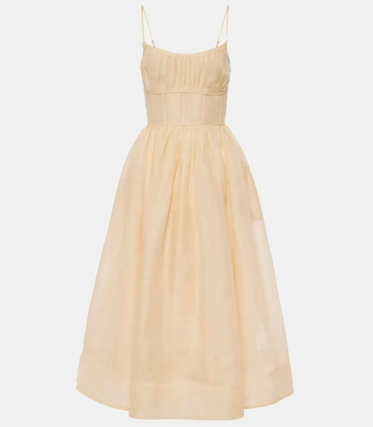 Zimmermann Natura Ruched Midi Dress in Peach AU 0 - Image 1