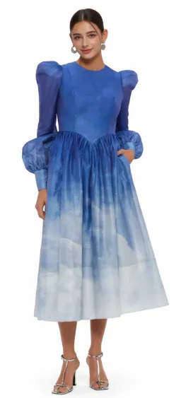 Leo Lin Jordana Structured Shoulder Midi Dress Blue Size 8  for rent on The Volte - image 1
