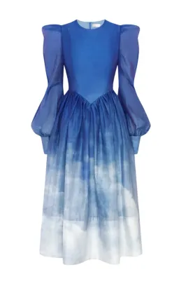 Leo Lin Jordana Structured Shoulder Midi Dress Blue Size 8  for rent on The Volte - image 3
