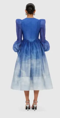 Leo Lin Jordana Structured Shoulder Midi Dress Blue Size 8  for rent on The Volte - image 4