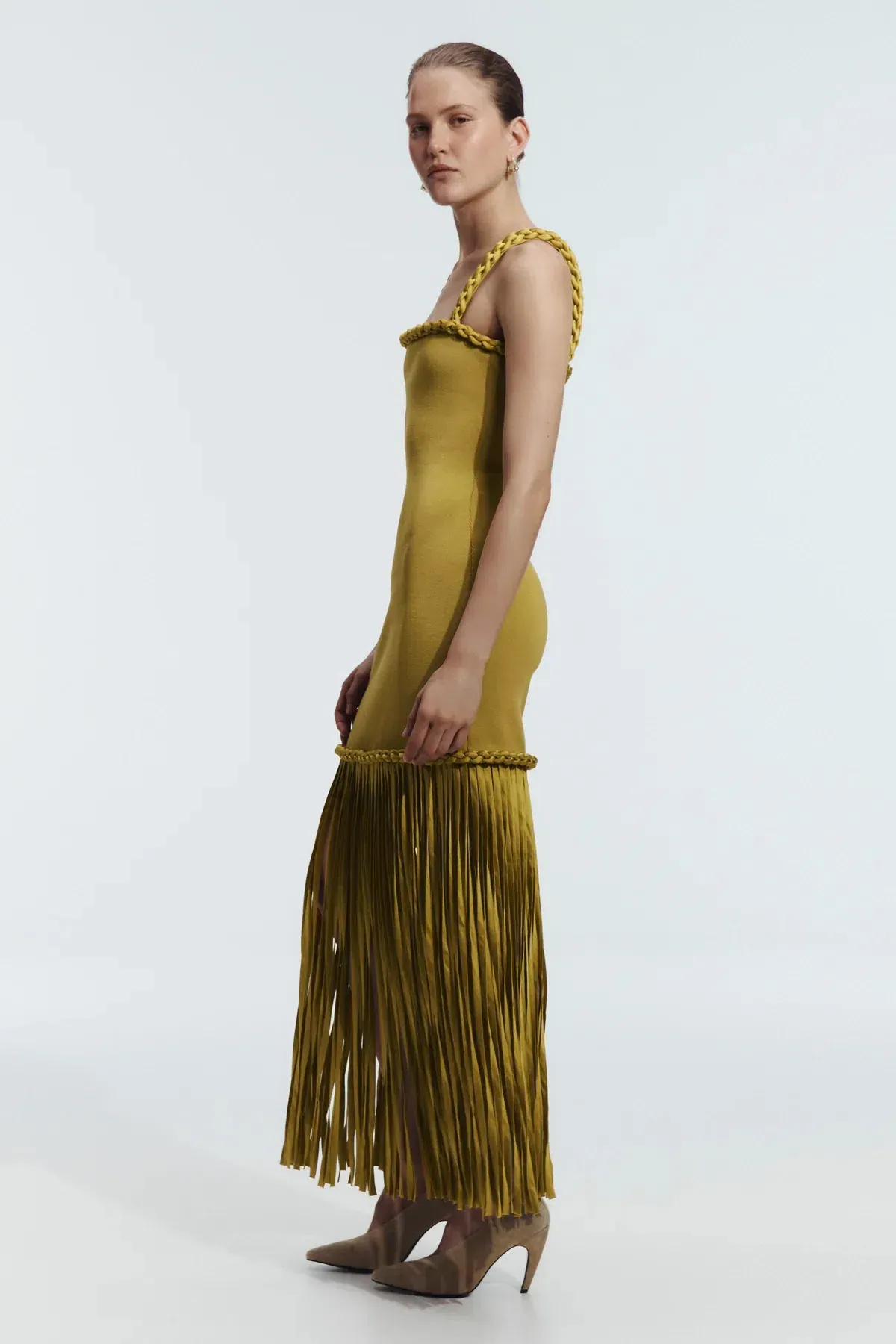 AJE RIBIONA KNIT MIDI DRESS OLIVE / SIZE 6 - Image 3