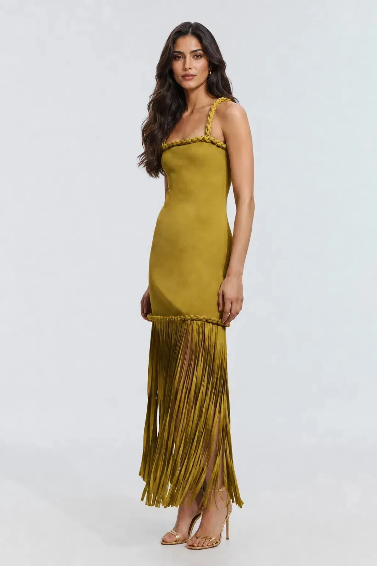 AJE RIBIONA KNIT MIDI DRESS OLIVE / SIZE 6 - Image 1