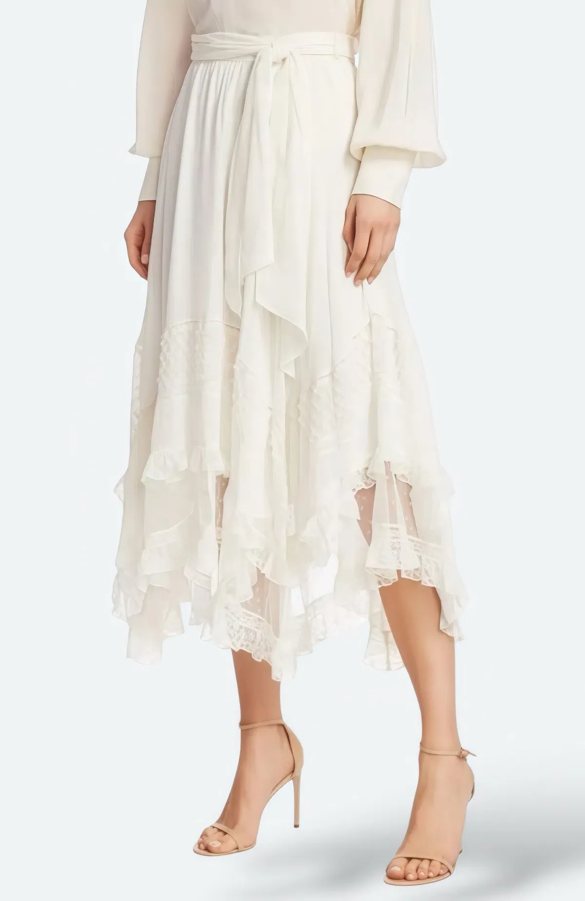 Zimmermann Unbridled Silk Ruffle Midi Skirt Cream 1 / AU 10 - Image 1