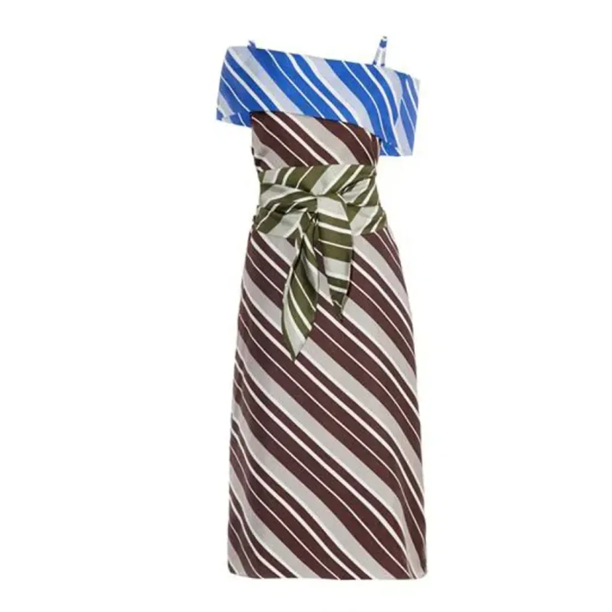 JW Anderson Striped Silk Asymmetric Midi Dress Size 12 - Image 4