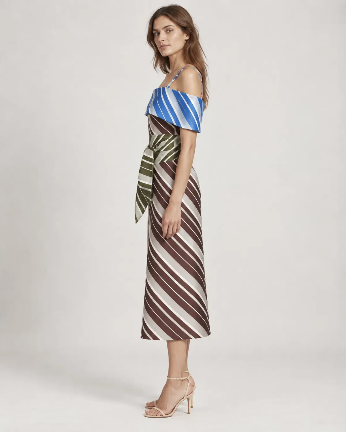JW Anderson Striped Silk Asymmetric Midi Dress Size 12 - Image 2