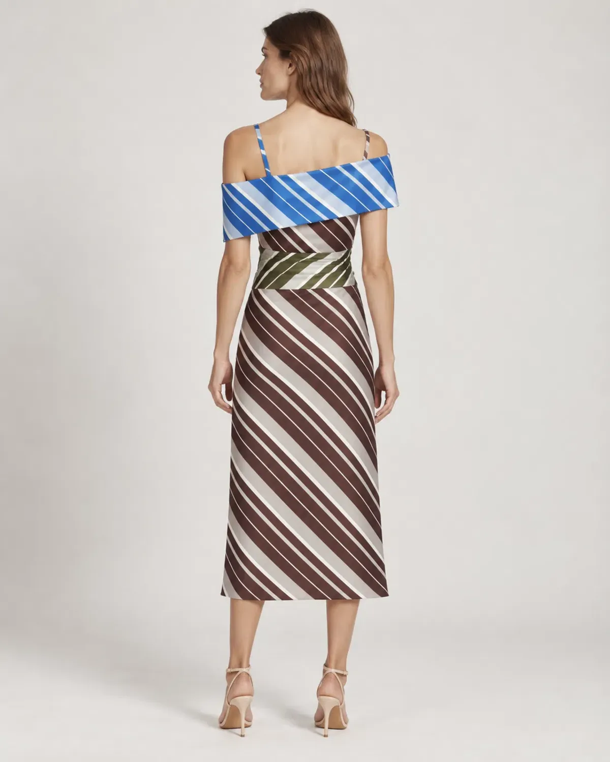 JW Anderson Striped Silk Asymmetric Midi Dress Size 12 - Image 3