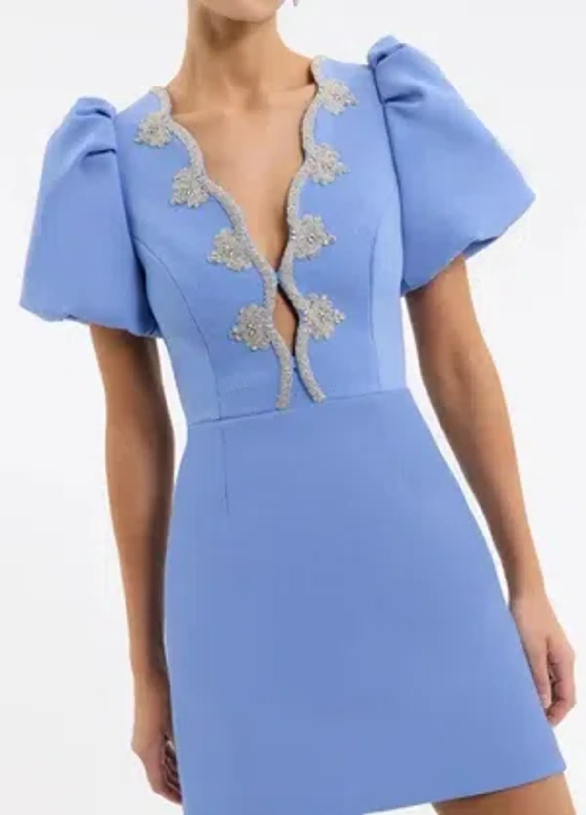 Rebecca Vallance Harlynn Puff Sleeve Mini Dress - Powder Blue - Size 12 - Image 1