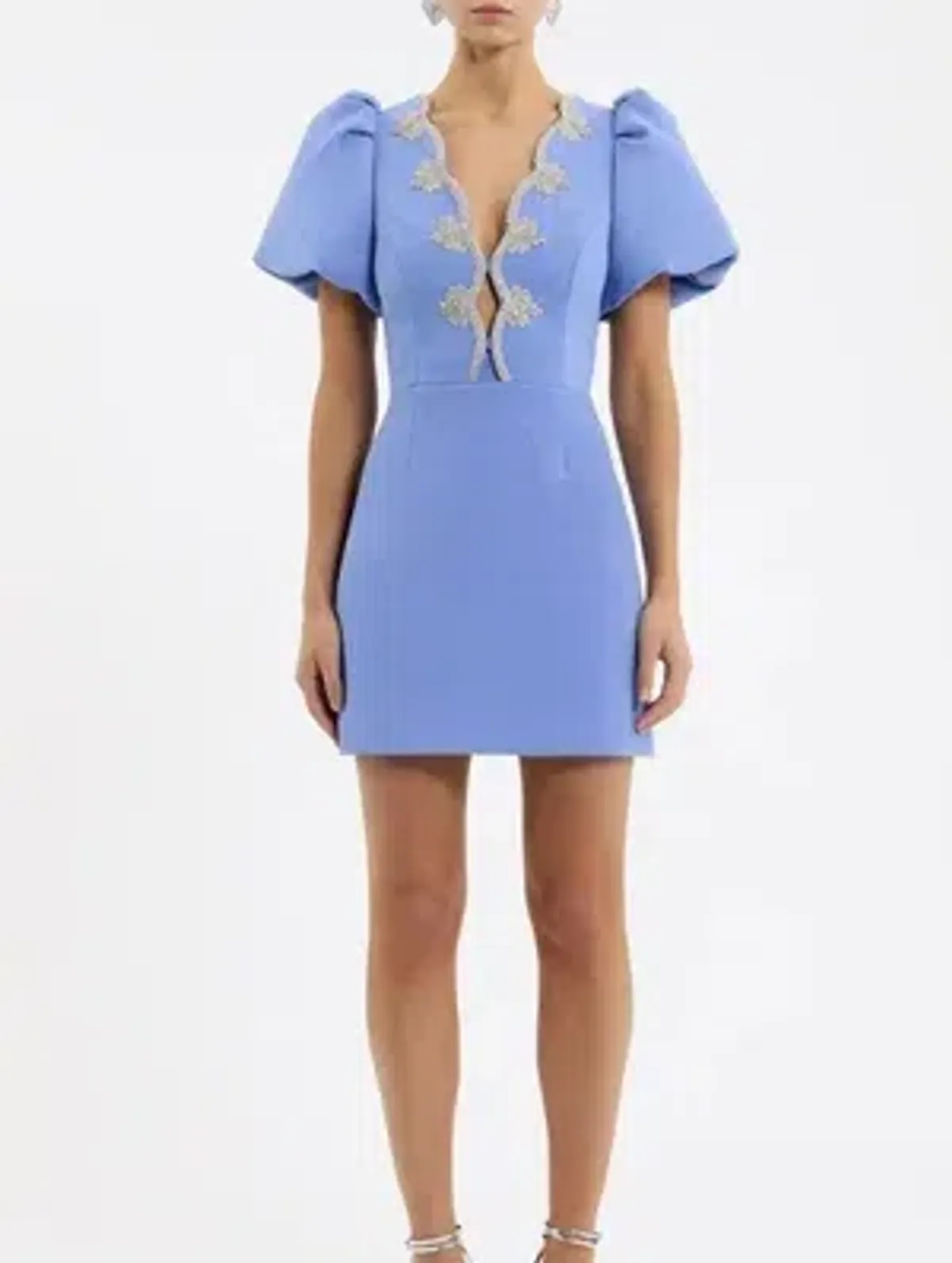 Rebecca Vallance Harlynn Puff Sleeve Mini Dress - Powder Blue - Size 12 - Image 2
