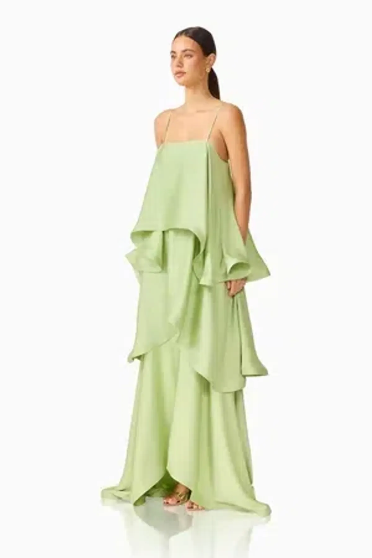Elliatt Tilly Tiered Maxi Dress - Sage Green - Size 14 - Image 2