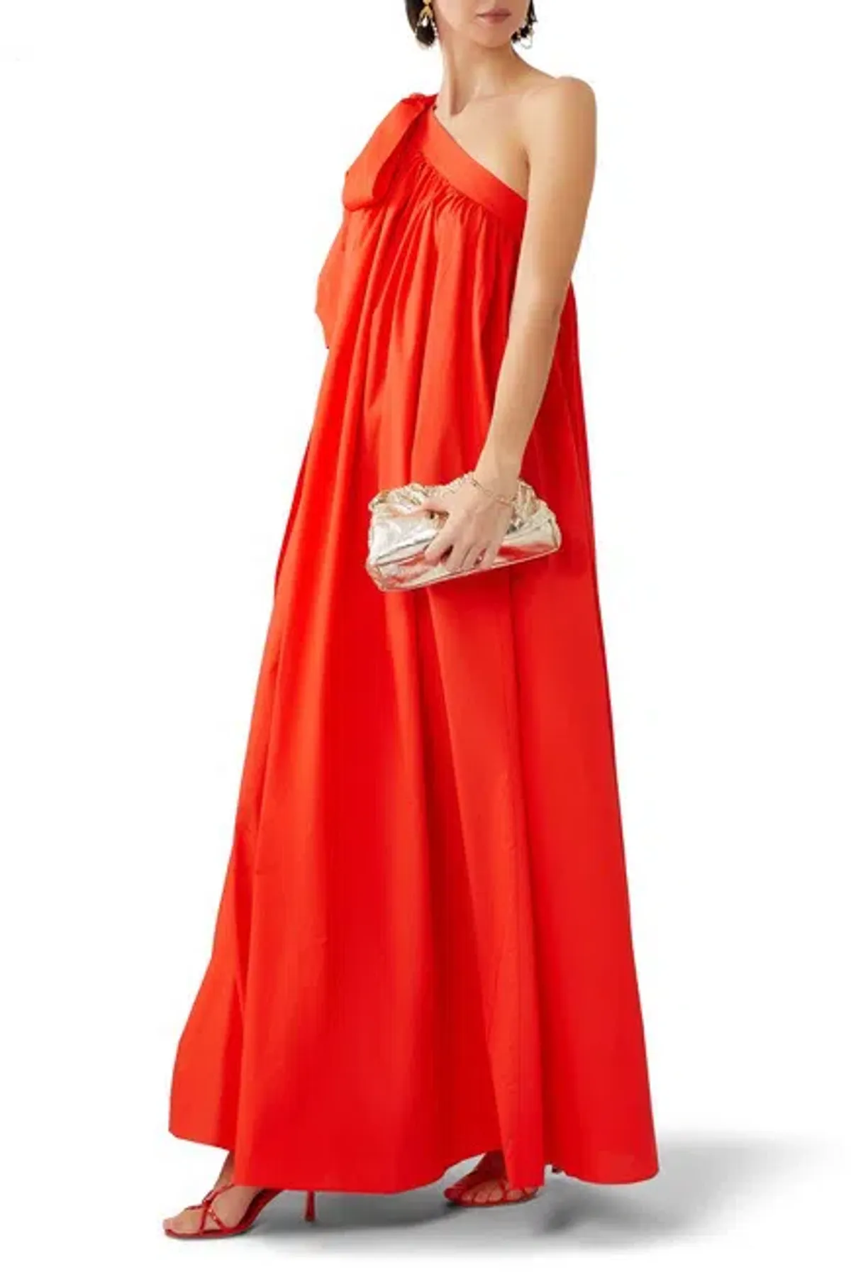 Oroton One Shoulder Bow Maxi Dress True Red 14 AU - Image 6