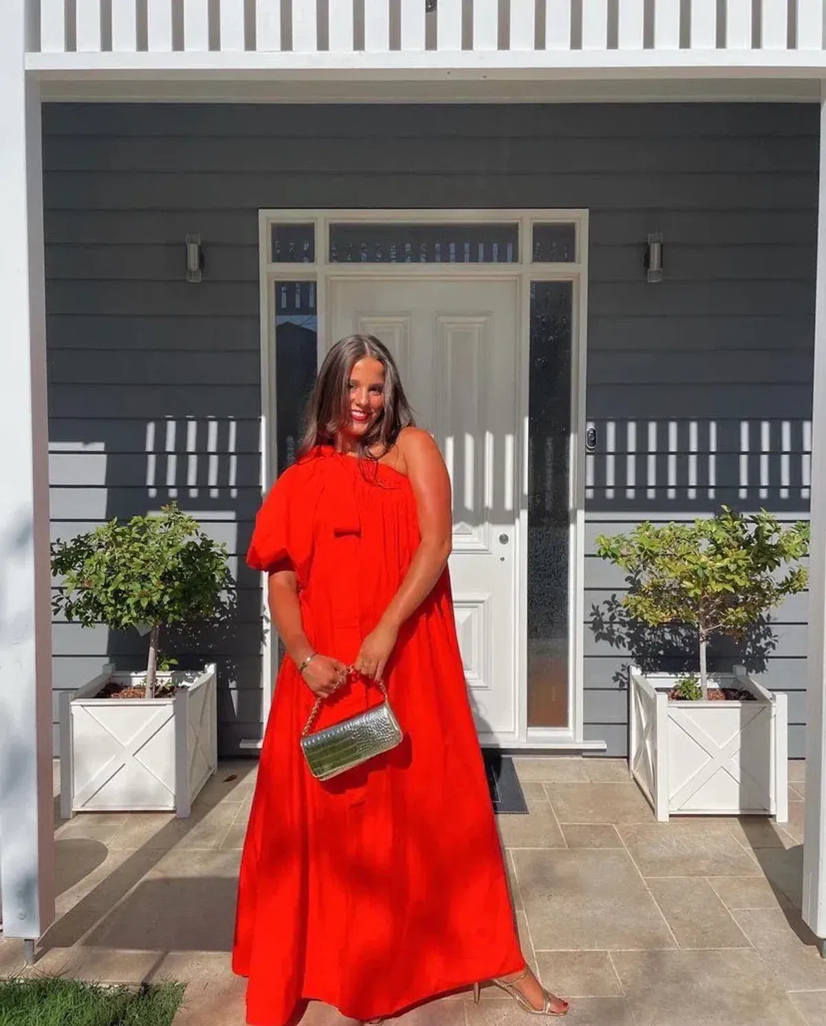 Oroton One Shoulder Bow Maxi Dress True Red 14 AU - Image 2