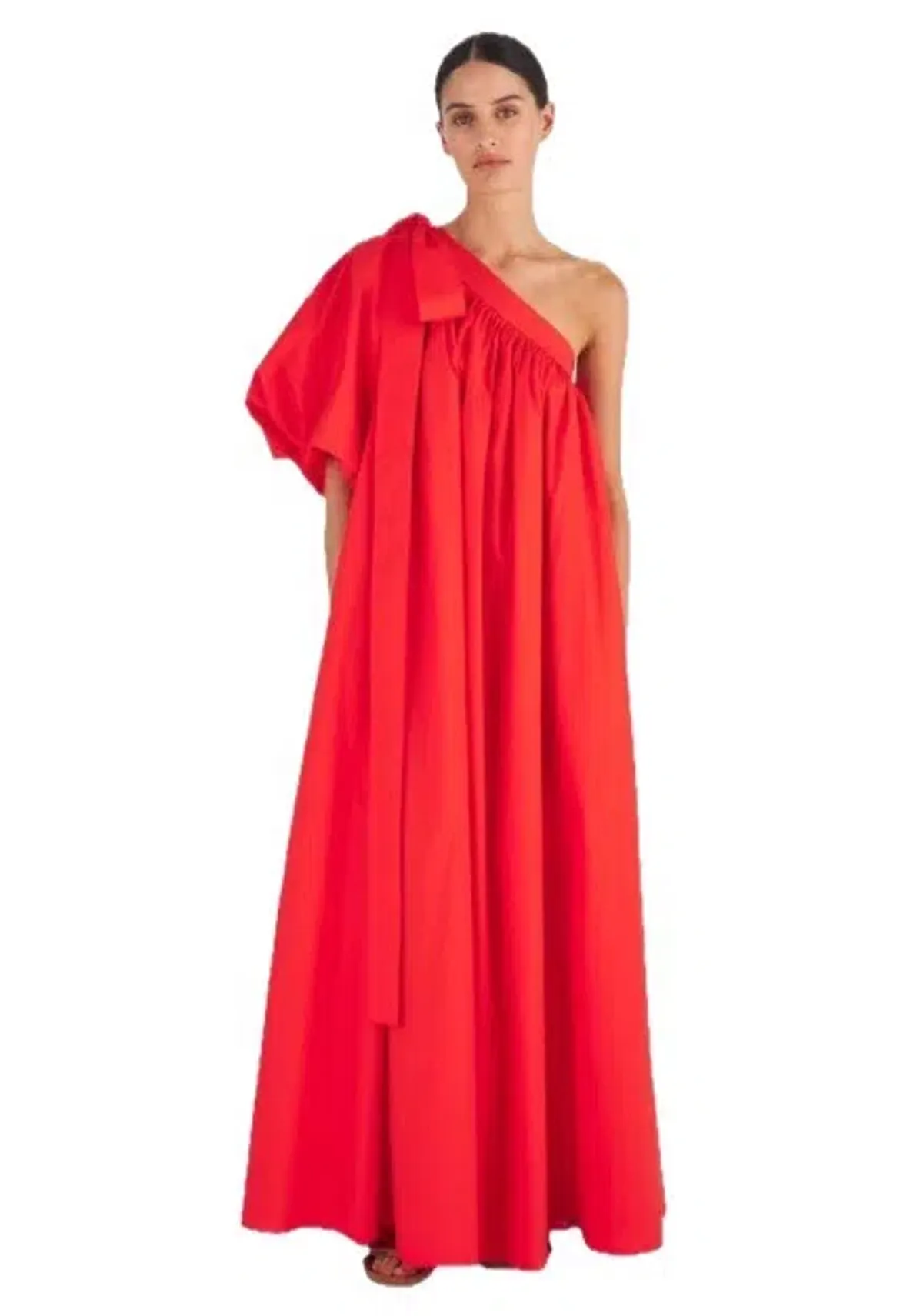 Oroton One Shoulder Bow Maxi Dress True Red 14 AU - Image 4