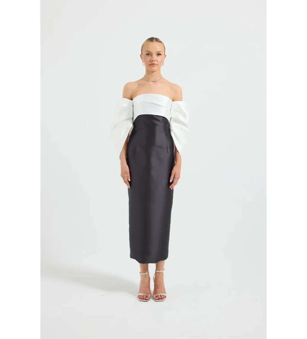 Pasduchas Matilda Shoulder Midi Dress in Black/White Size AU10 - Image 1
