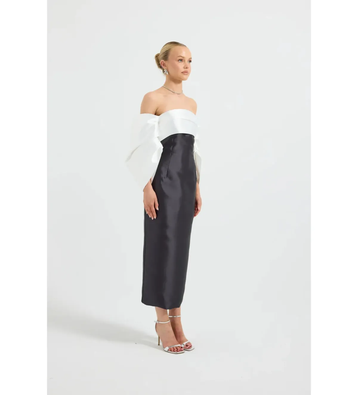 Pasduchas Matilda Shoulder Midi Dress in Black/White Size AU12 - Image 2