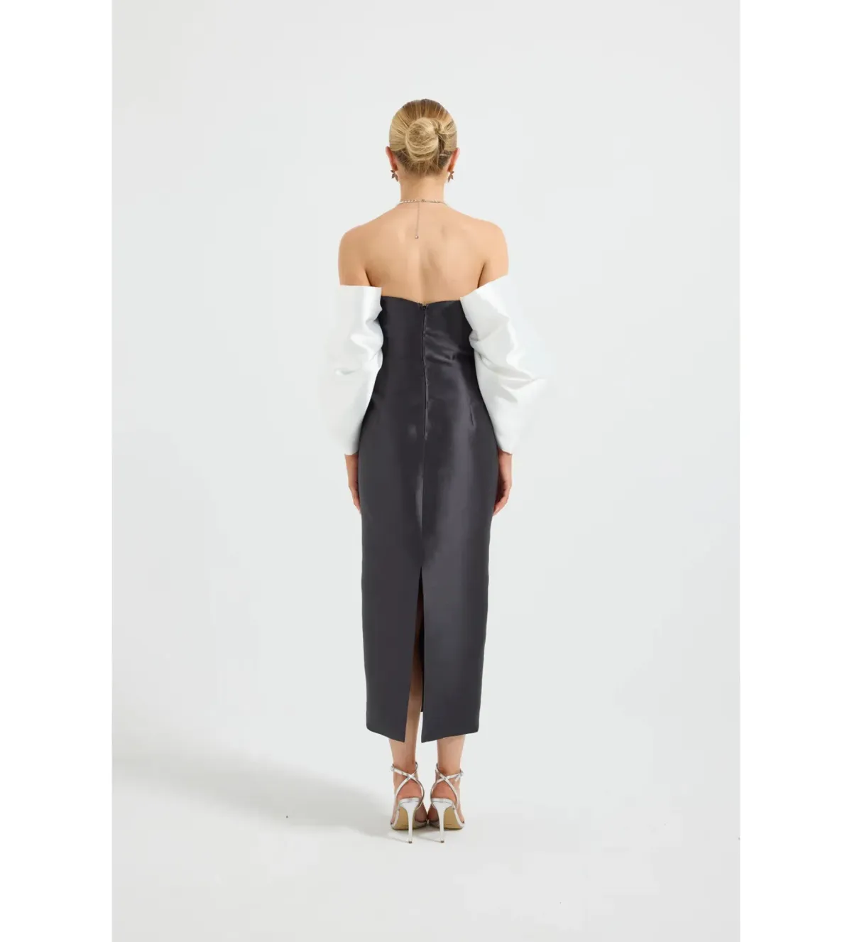 Pasduchas Matilda Shoulder Midi Dress in Black/White Size AU12 - Image 3