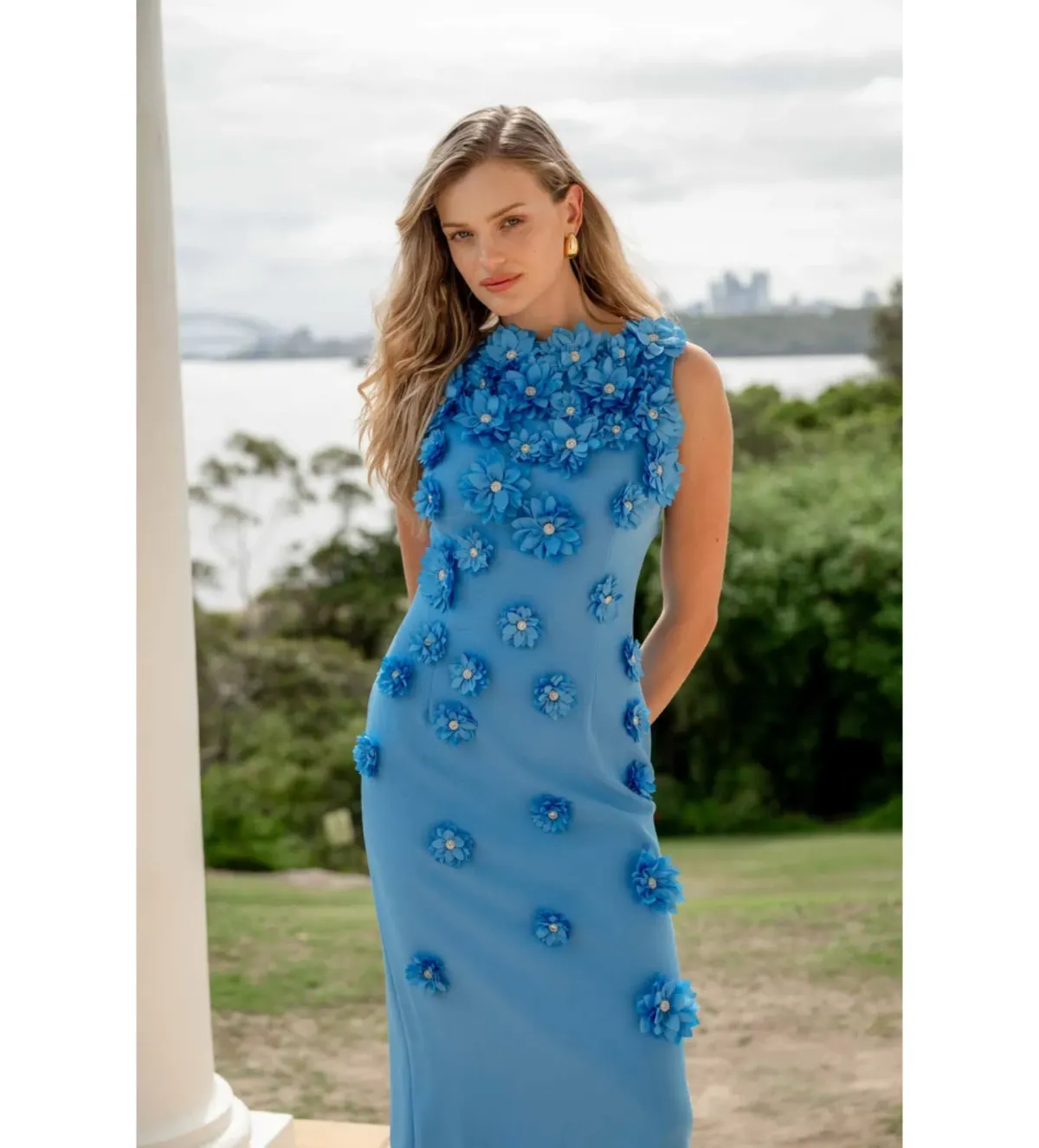 Elliat Dali Floral Applique Gown in Blue Size L/AU12 - Image 4