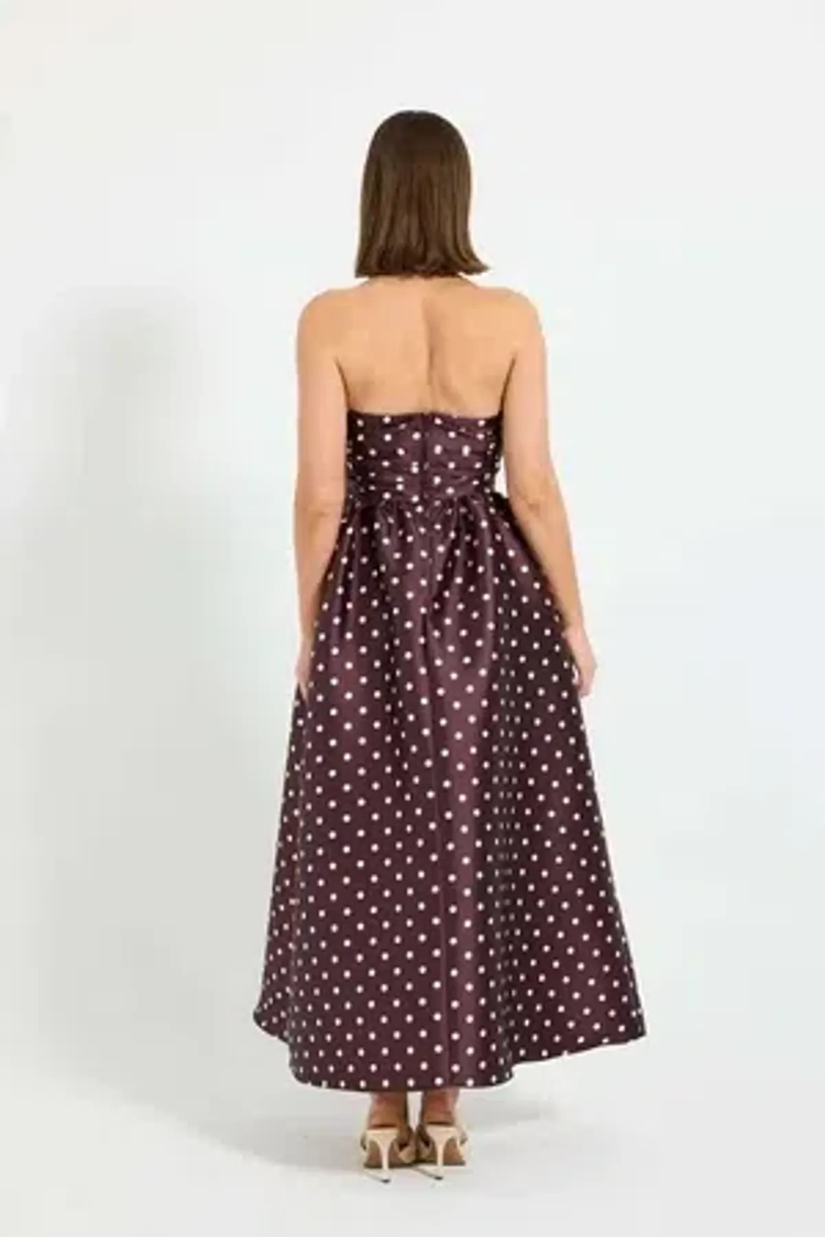 Pasduchas - Alistair Strapless Midi Dress - Blackberry&Cream Polka Dot - Size 8 - Image 5