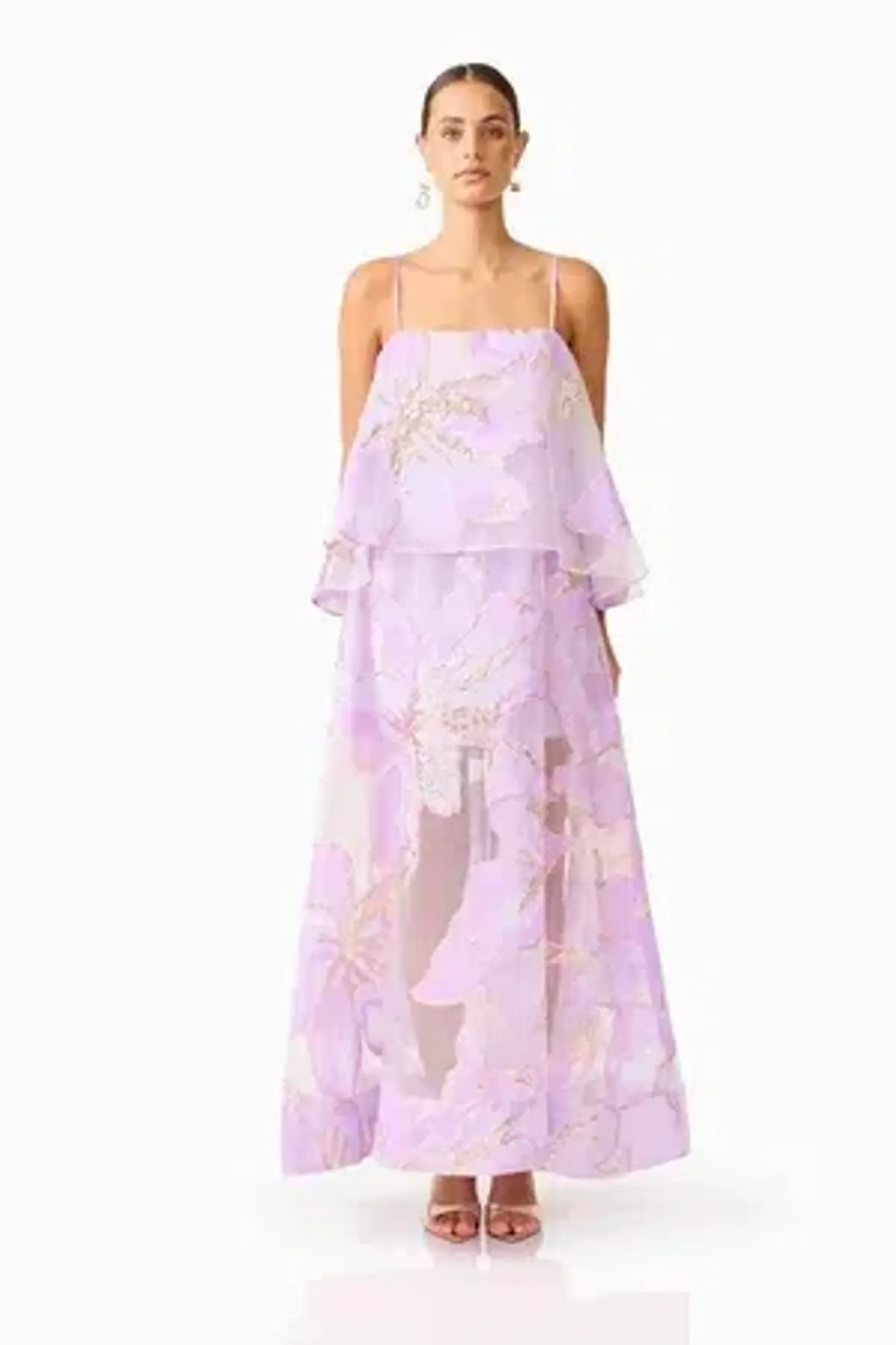 Elliatt - Elysia Tiered Gown - Purple Floral - Size 14 - Image 1