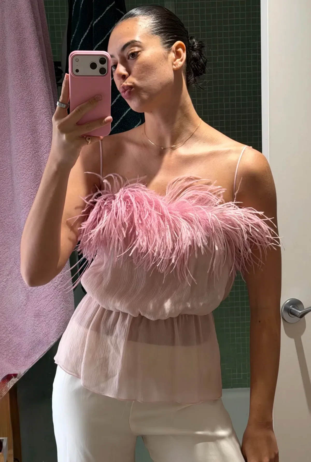 Prada Pink Feather Chiffon Silk Cami Top size 8 - Image 1