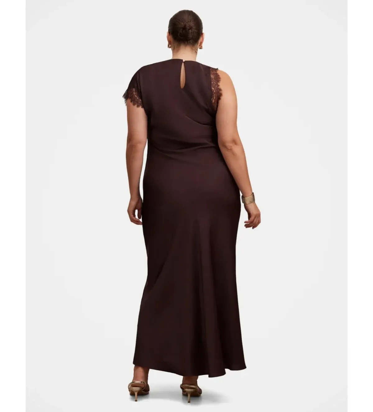 Forever New Kody Satin Lace Asymmetric Dress in Brown Size AU18 - Image 2