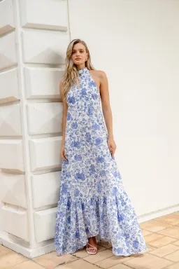 ELLIATT Elin Halter Gown in Blue Floral for rent on The Volte - image 5