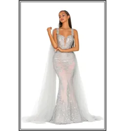 Scarlett & Portia Lydia Gown Silver/Nude Size AU 8 for rent on The Volte - image 3
