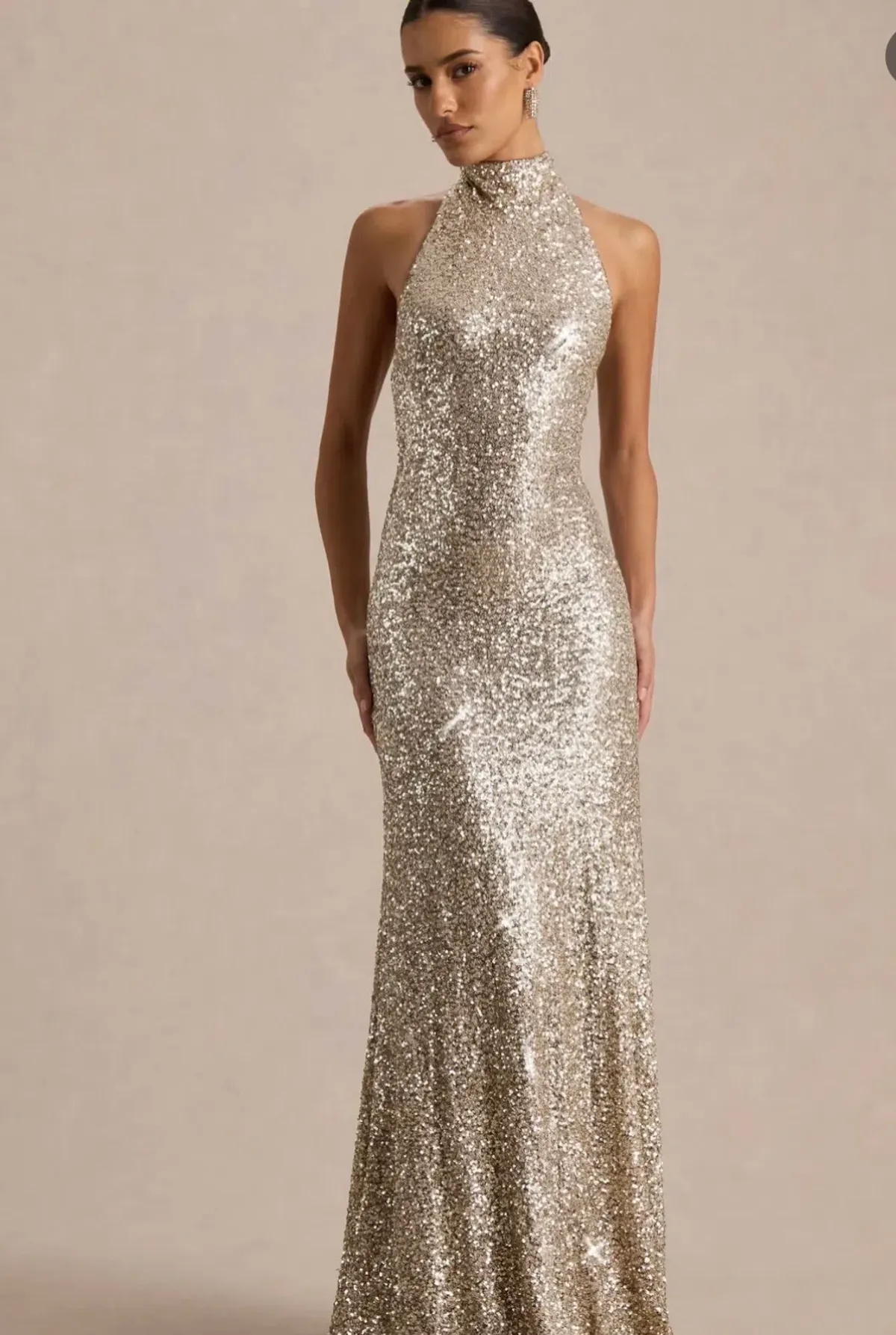 TULIA GOLD SEQUIN HIGH-NECK MAXI DRESS, Club London - Image 1