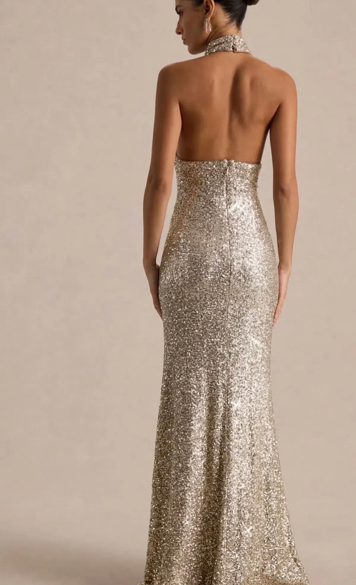 TULIA GOLD SEQUIN HIGH-NECK MAXI DRESS, Club London - Image 2