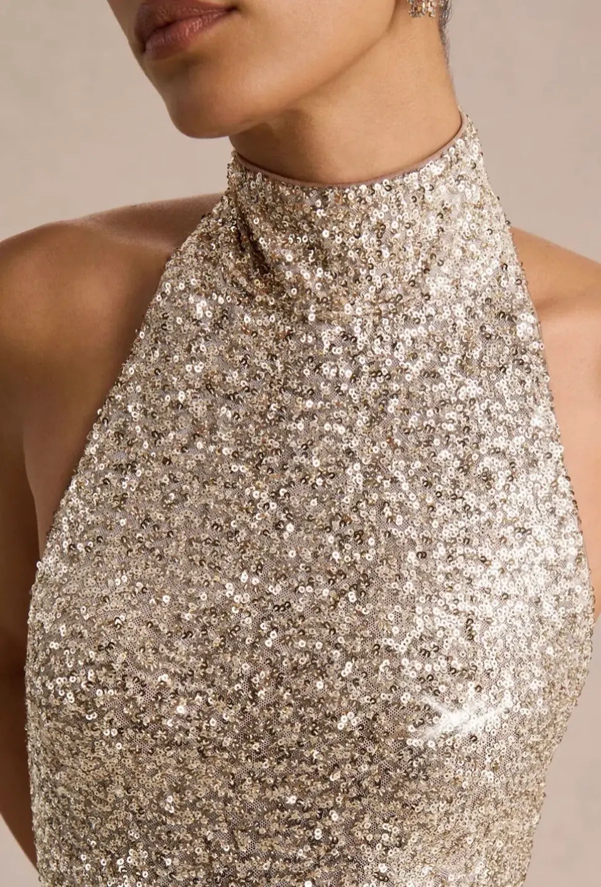 TULIA GOLD SEQUIN HIGH-NECK MAXI DRESS, Club London - Image 3