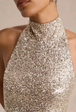 TULIA GOLD SEQUIN HIGH-NECK MAXI DRESS, Club London for rent on The Volte - image 3