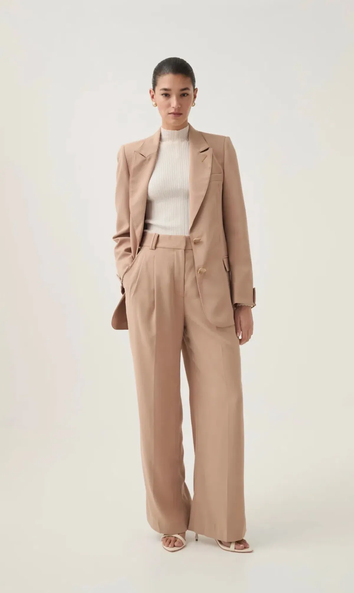 Aje Bonnie Tailored Jacket & Paragon Tailored Pant Set — Ecru Beige - Image 1