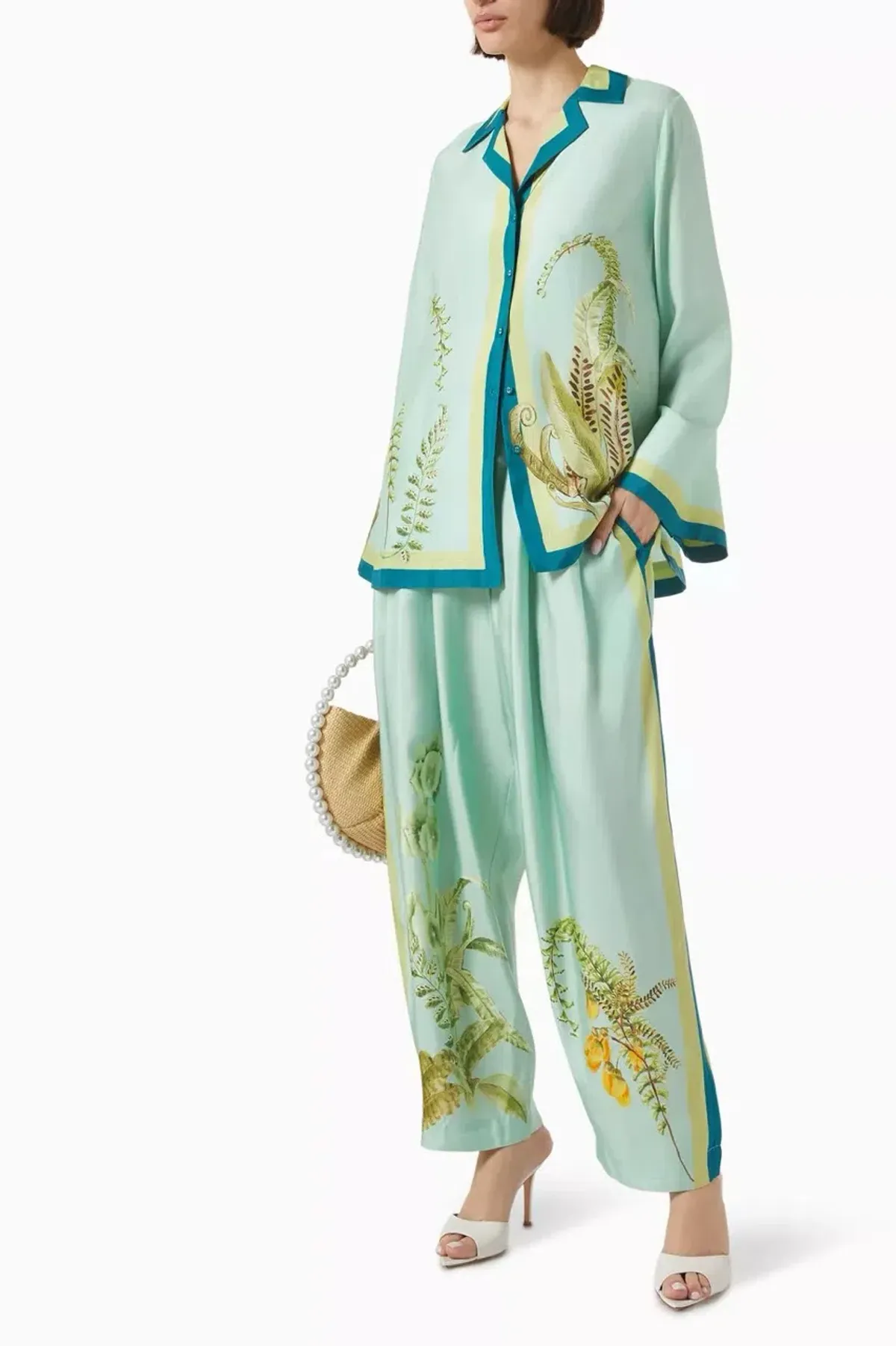 ALEMAIS Anita Shirt & Pant Set Green Print Size 12 AU - Image 1