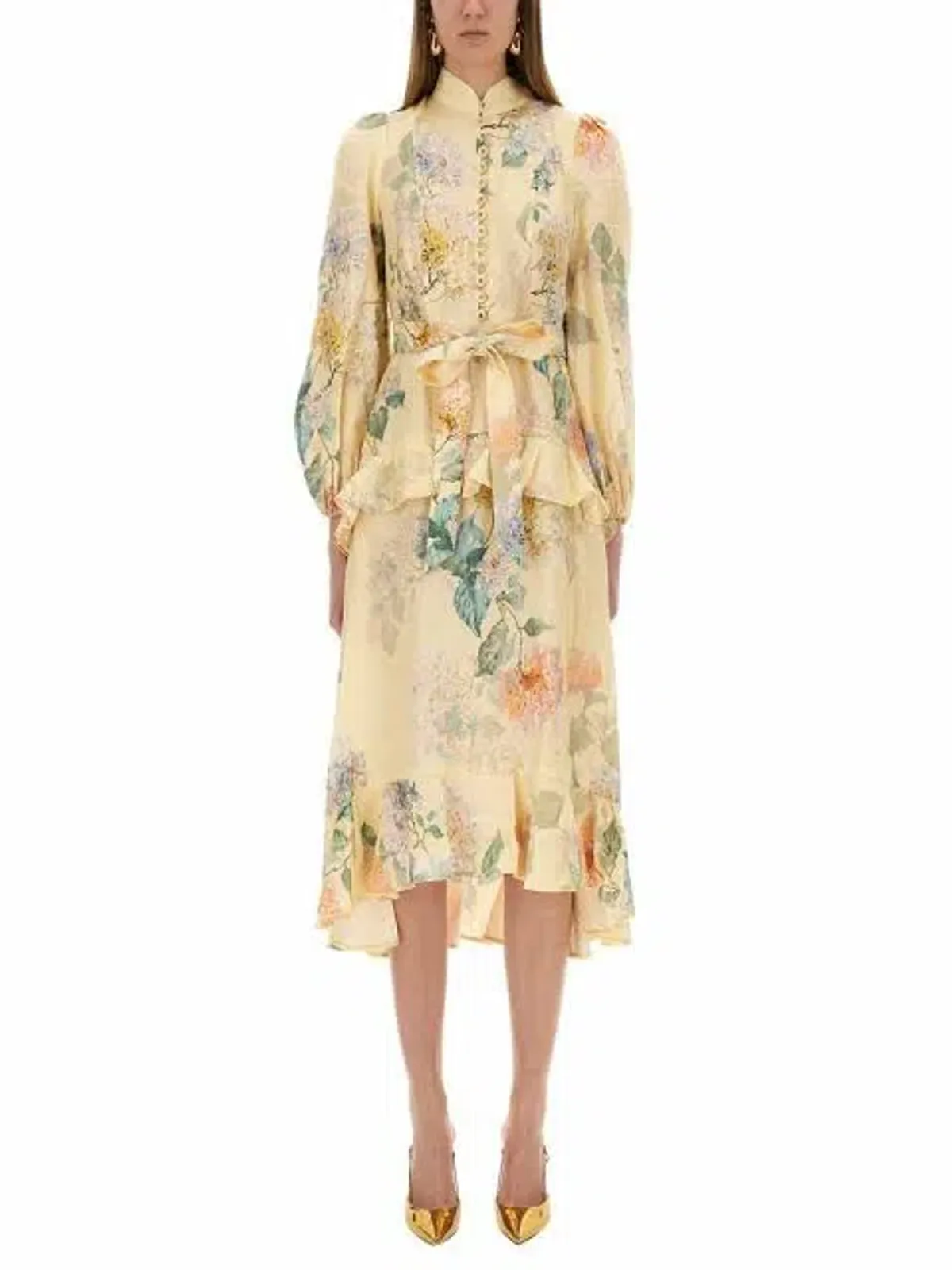 Zimmermann Illuminate Peplum Midi Dress in Lemon Hydrangea size 1 - Image 1