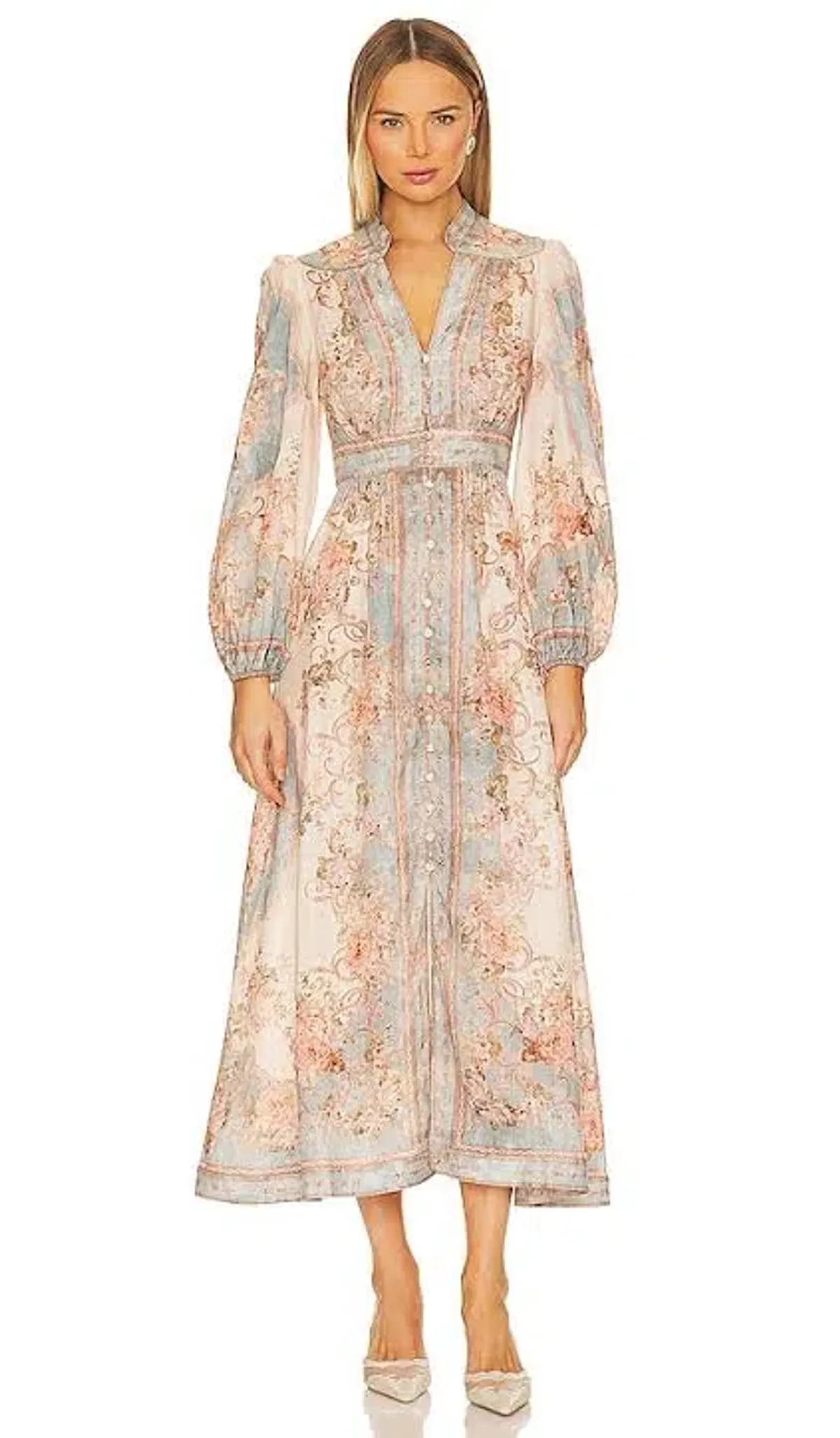 Zimmermann August Plunge Midi Dress in Sky Blue Floral Size 1 - Image 2