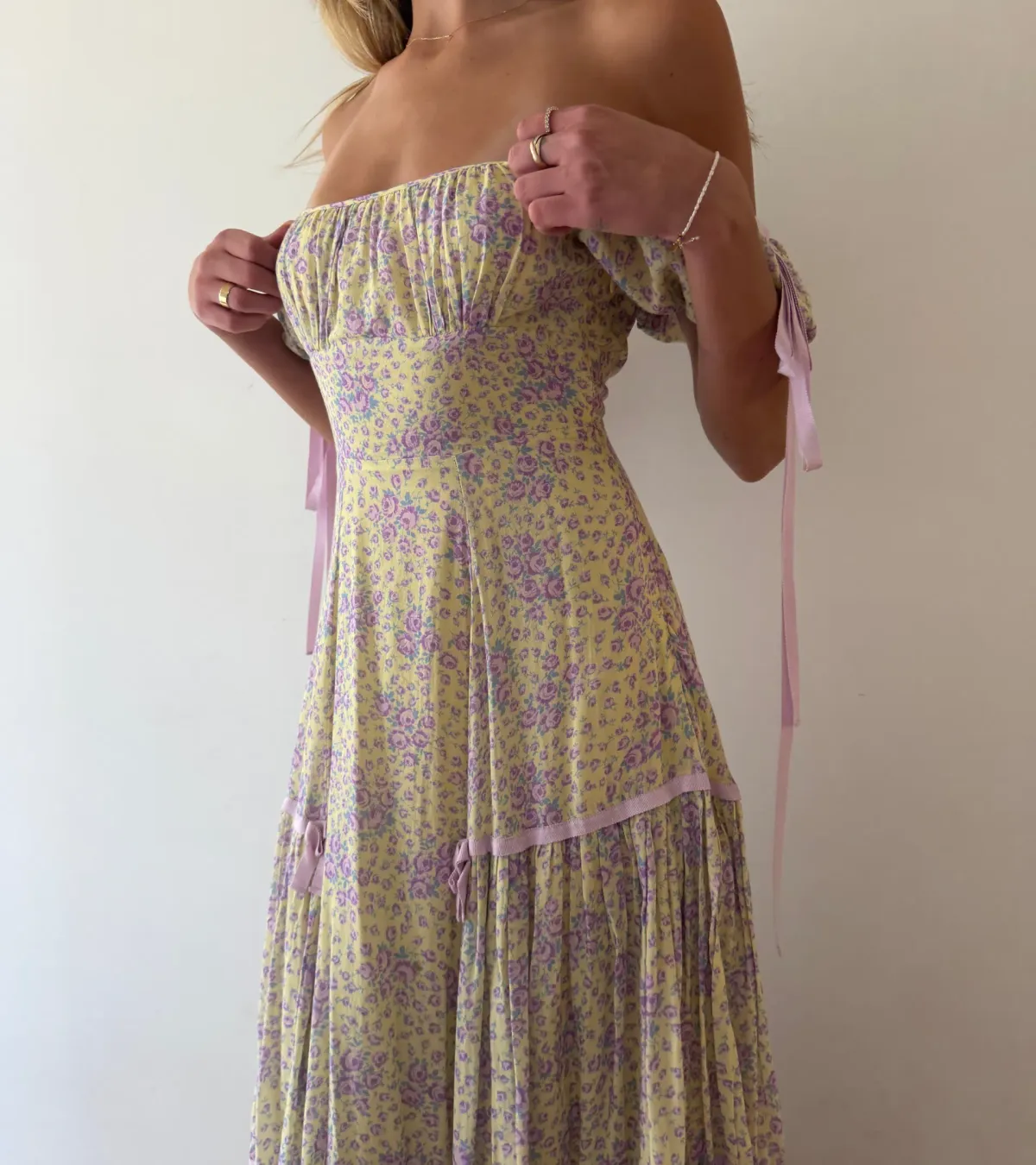 LoveShackFancy Floral Maxi Dress with Bows, size 00. - Image 5