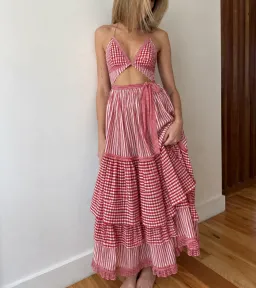 Gul Hurgel tiered Gingham Cut Out Tie Up Midi Dress, size XS for rent on The Volte - image 1