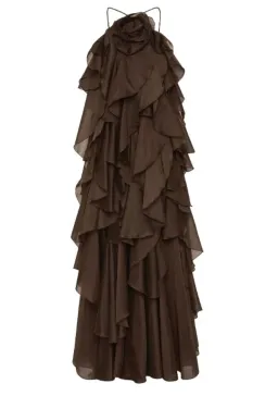 Aje Pandorea Layered Maxi Dress in Carob Size AU 8 for rent on The Volte - image 3