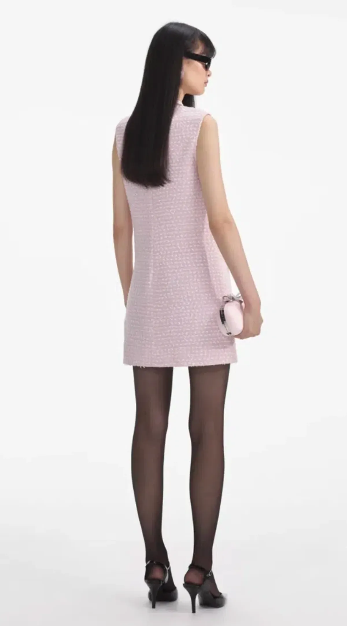 Self-Portrait Pink Bouclé Pearl Trim Mini Dress – Size 10 - Image 3