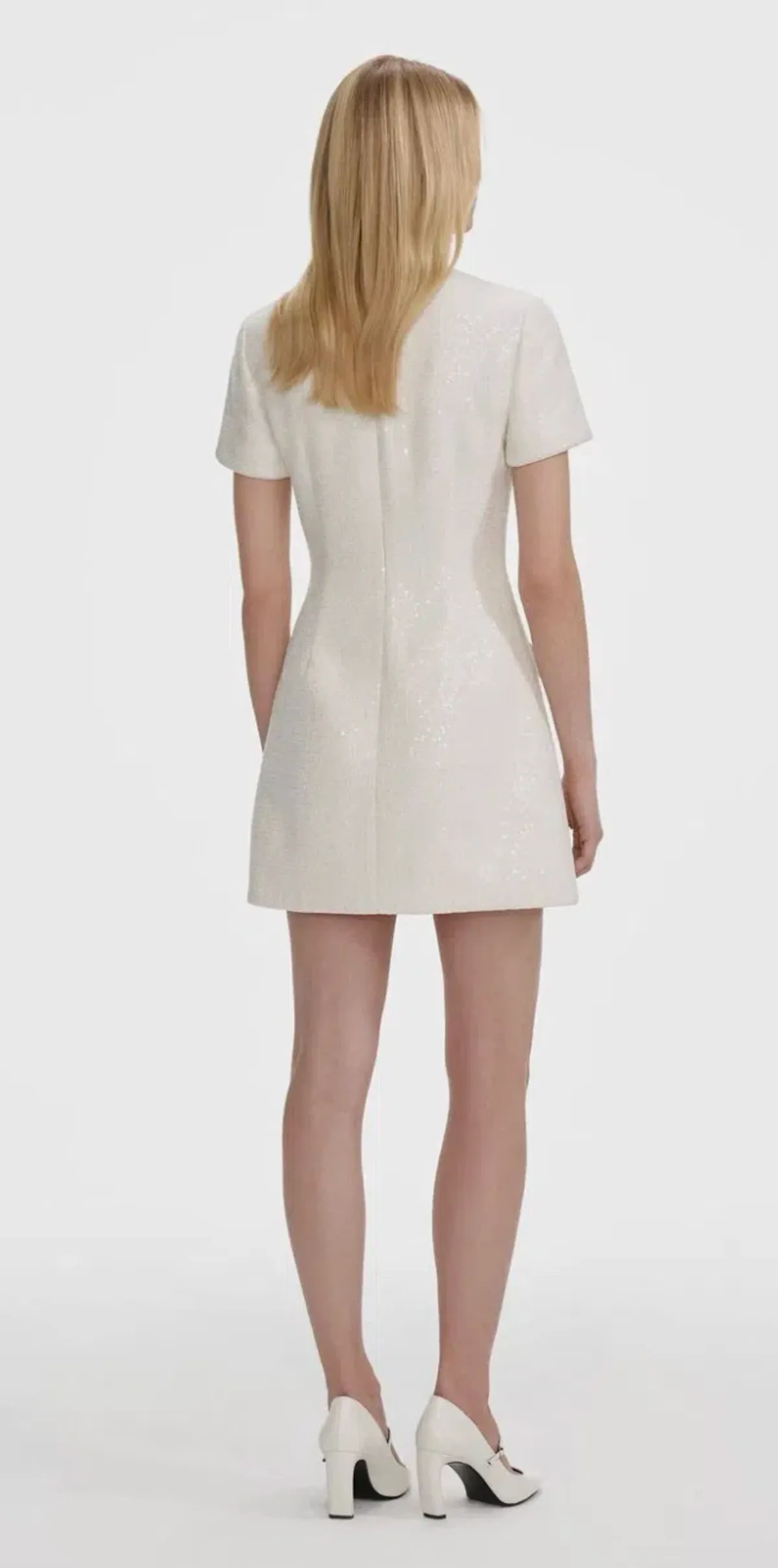 Self-Portrait Cream Sequin Bouclé Bow Mini Dress – Size 8 - Image 4