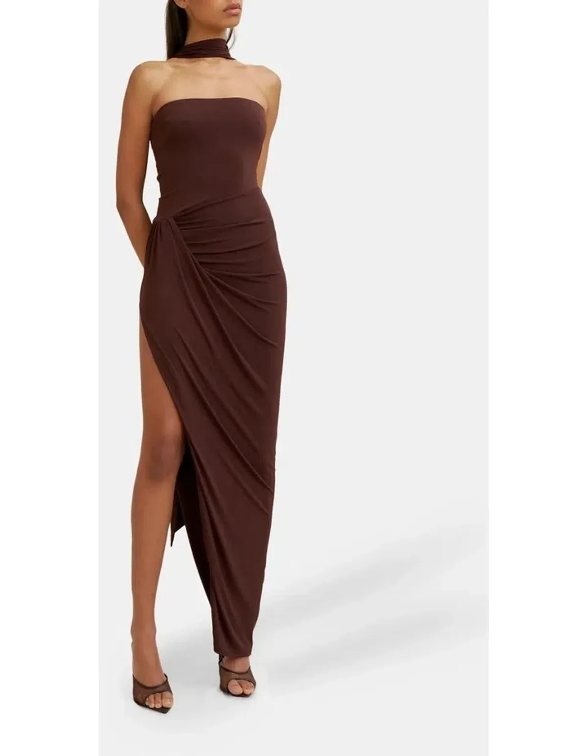 By Johnny Claire Strapless Drape Dress in Brown size 10 - Image 8