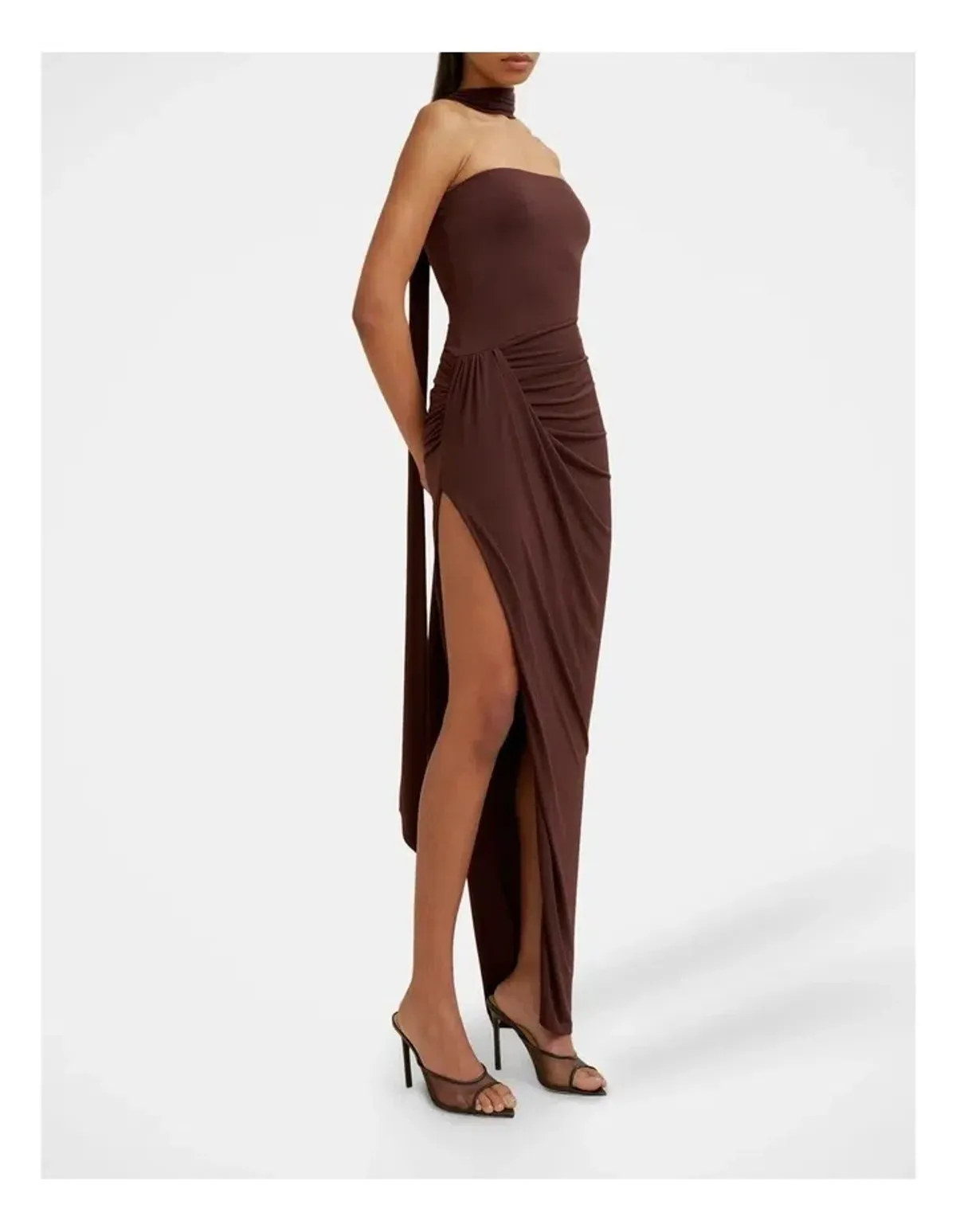 By Johnny Claire Strapless Drape Dress in Brown size 10 - Image 6