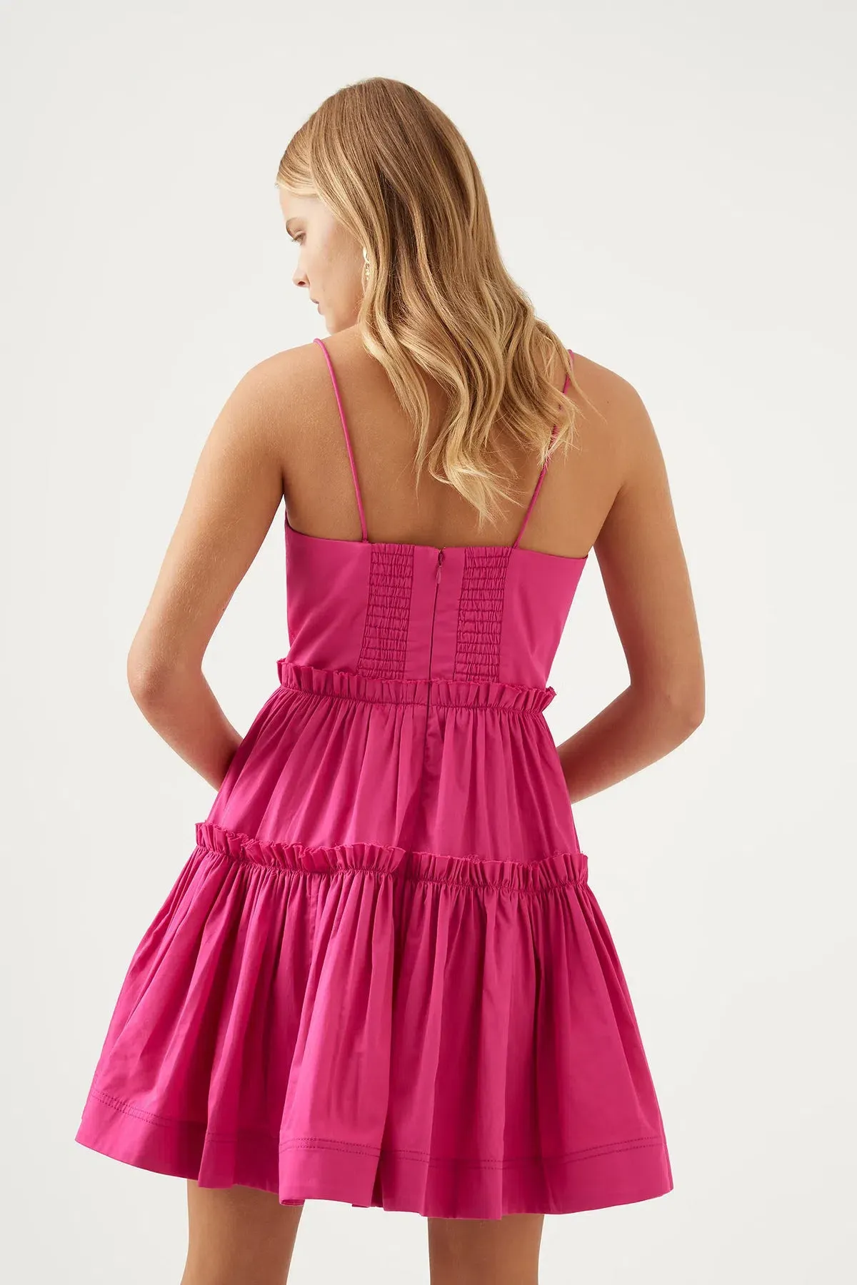 Aje Maya Tiered Mini Dress in Fuchsia size 8 - Image 2