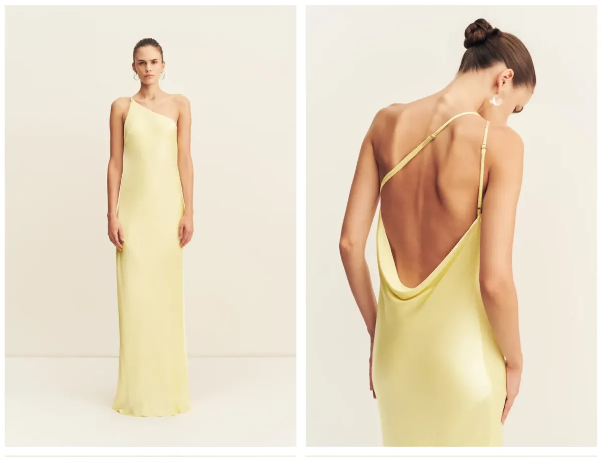 Size 10- La Lune One Shoulder Cowl Back Maxi Dress  Lemon  Dresses  Shona Joy - Image 1