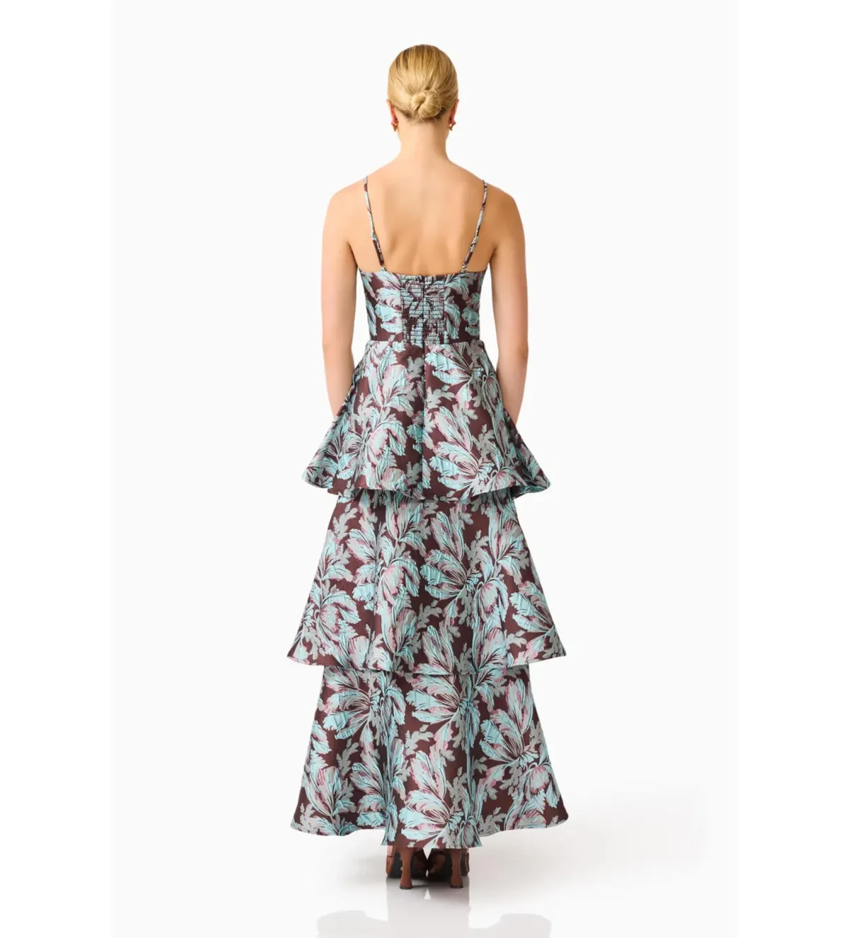 Elliatt Bloomia Tiered Gown in Brown & Blue Floral Size S/AU 8 - Image 7