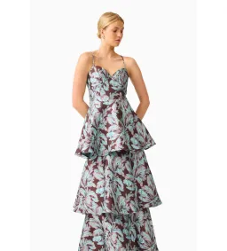 Elliatt Bloomia Tiered Gown in Brown & Blue Floral Size L/AU 12 for rent on The Volte - image 2