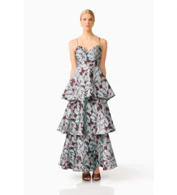 Elliatt Bloomia Tiered Gown in Brown & Blue Floral Size L/AU 12 for rent on The Volte - image 1