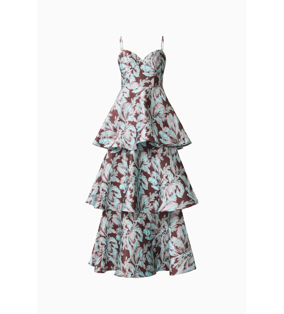 Elliatt Bloomia Tiered Gown in Brown & Blue Floral Size L/AU 12 - Image 8