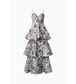 Elliatt Bloomia Tiered Gown in Brown & Blue Floral Size L/AU 12 for rent on The Volte - image 8