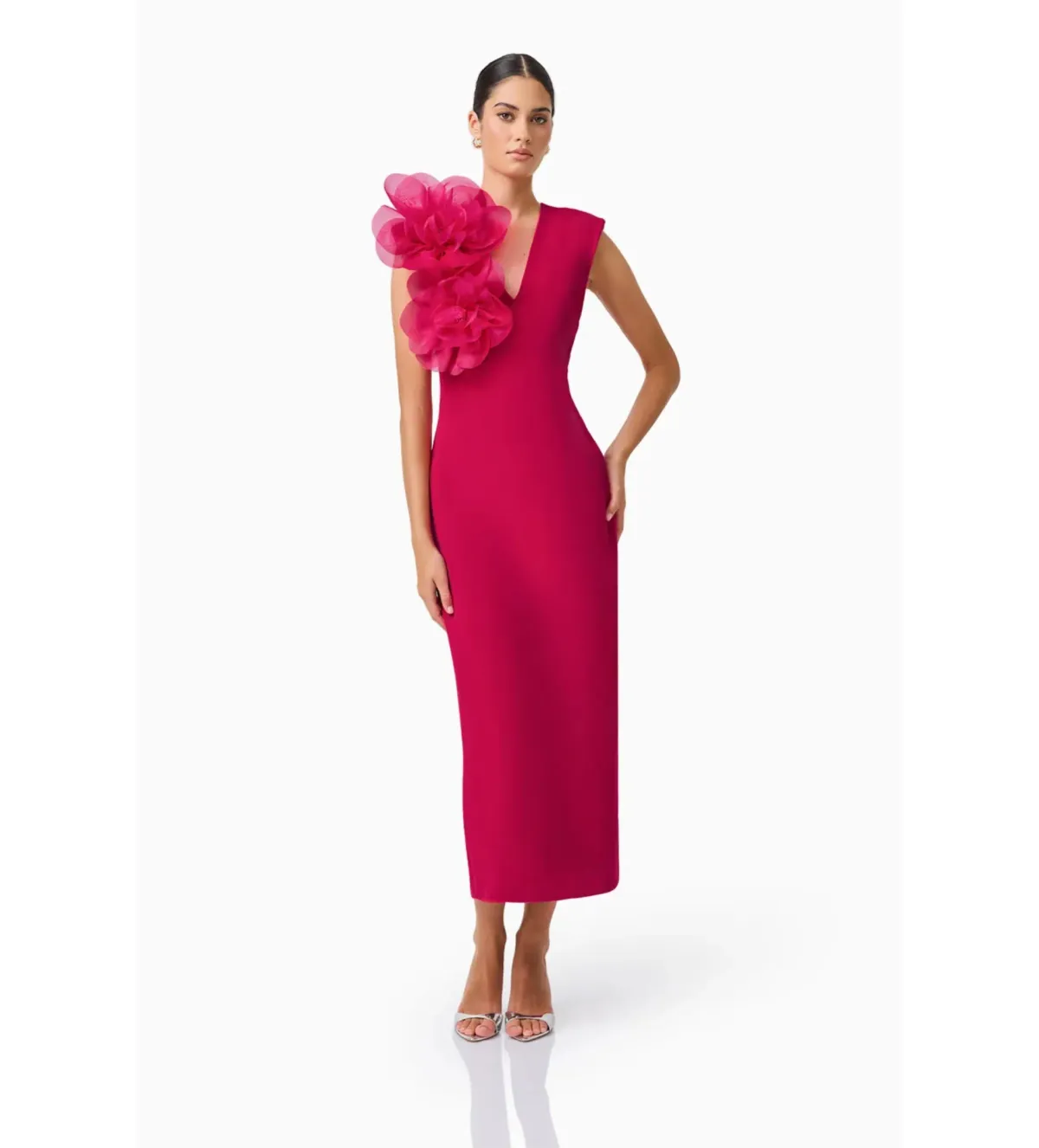 Elliatt Verdessa V-Neck Maxi Dress in Raspberry Pink Size M/AU 10 - Image 2